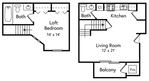 Floor plan for studio, 1.5 baths, 737 sqft
